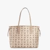 MCM Reversible Liz Medium Shopper in Visetos In Beige