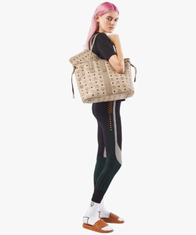 MCM Reversible Liz Medium Shopper in Visetos In Beige