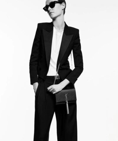 Saint Laurent Kate Small Chain Bag With Tassel In Crocodile-Embossed Shiny Leather