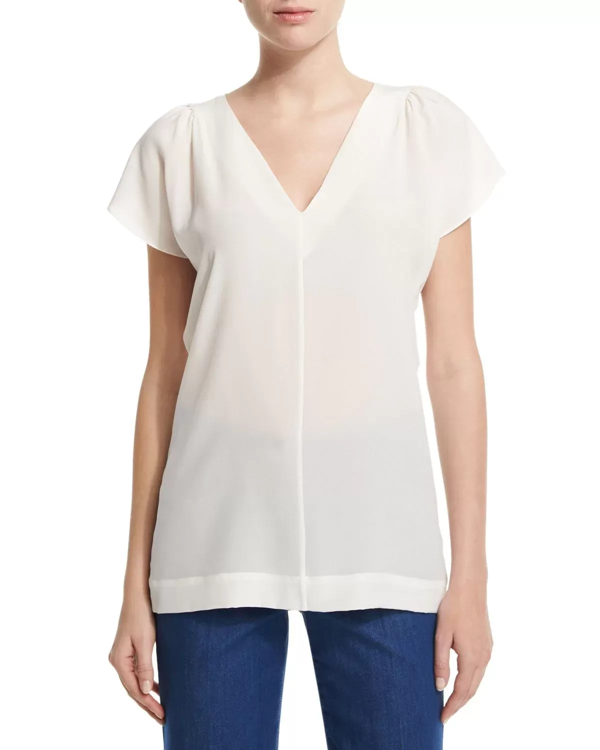 Escada V-Neck Flutter-Sleeve Shell, Off White