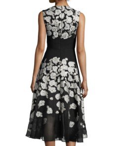Lela Rose Sleeveless Stamped-Floral Dress, Black