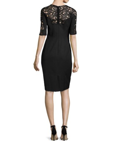 Lela Rose Floral Guipure Lace Yoke Dress