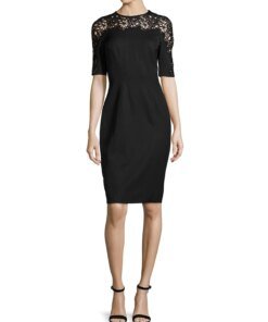 Lela Rose Floral Guipure Lace Yoke Dress