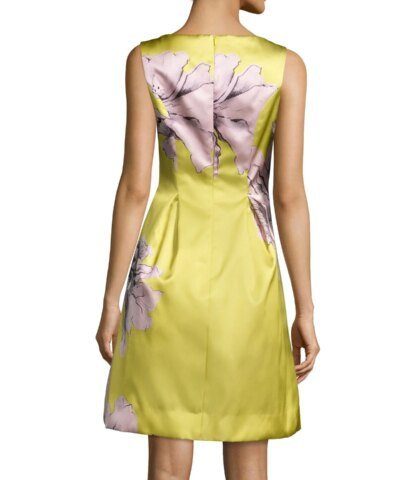 Lela Rose Betsy Full-Skirt Floral Sheath Dress, Citrine