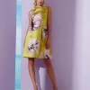 Lela Rose Betsy Full-Skirt Floral Sheath Dress, Citrine