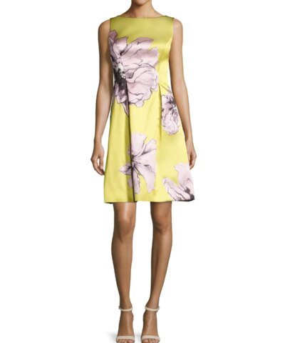 Lela Rose Betsy Full-Skirt Floral Sheath Dress, Citrine