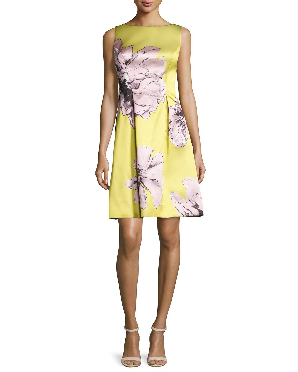 Lela Rose Betsy Full-Skirt Floral Sheath Dress, Citrine