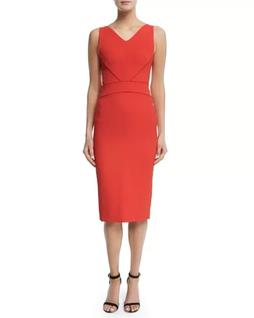 Narciso Rodriquez Sleeveless V-Neck Sheath Dress, Red