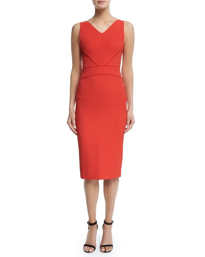 Narciso Rodriquez Sleeveless V-Neck Sheath Dress, Red