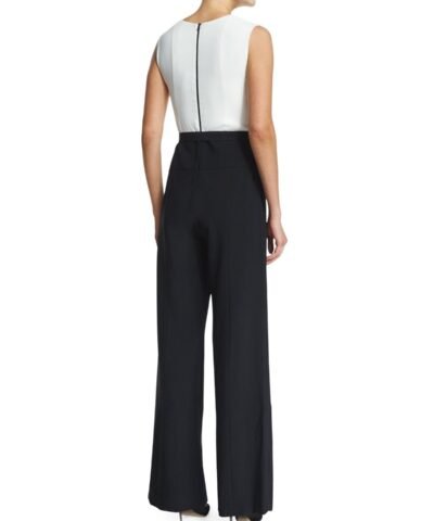 Narciso Rodriguez Sleeveless Wide-Leg Jumpsuit, White/Black