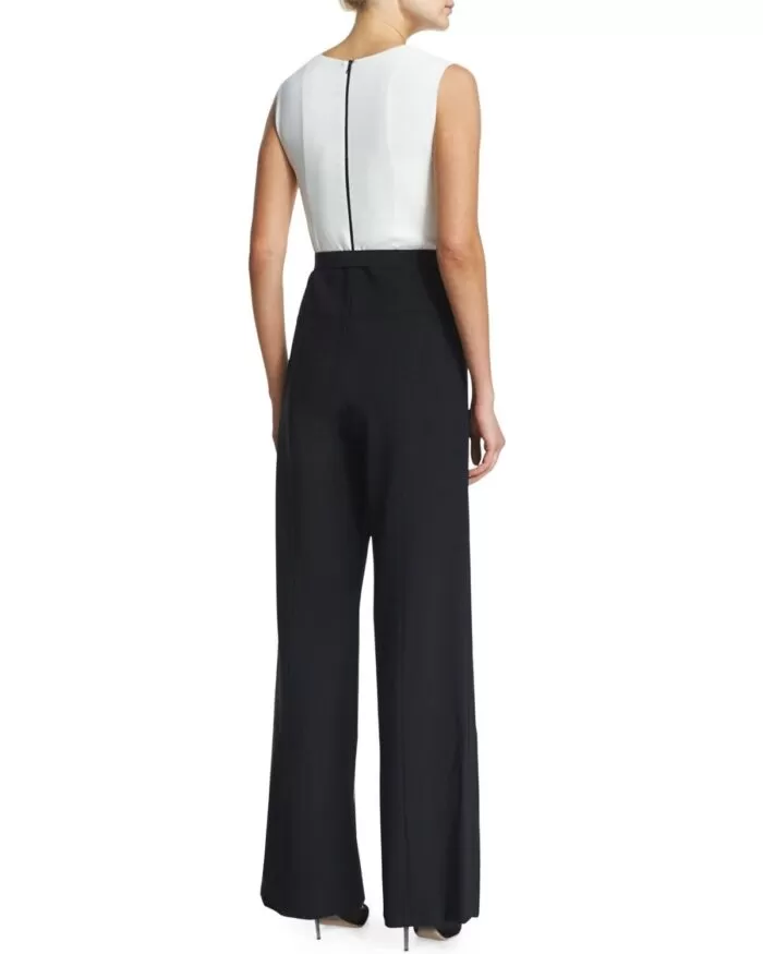 Narciso Rodriguez Sleeveless Wide-Leg Jumpsuit, White/Black