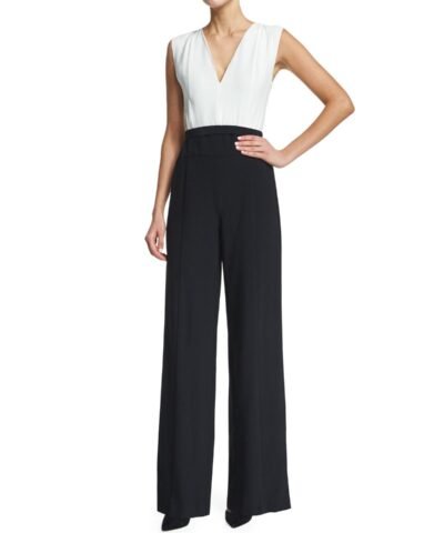 Narciso Rodriguez Sleeveless Wide-Leg Jumpsuit, White/Black