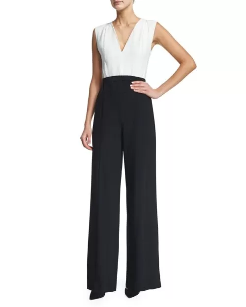 Narciso Rodriguez Sleeveless Wide-Leg Jumpsuit, White/Black