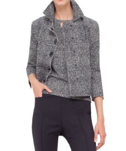 Akris punto 3/4-Sleeve Snap-Front Jacket, Navy/Cream