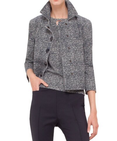 Akris punto 3/4-Sleeve Snap-Front Jacket, Navy/Cream