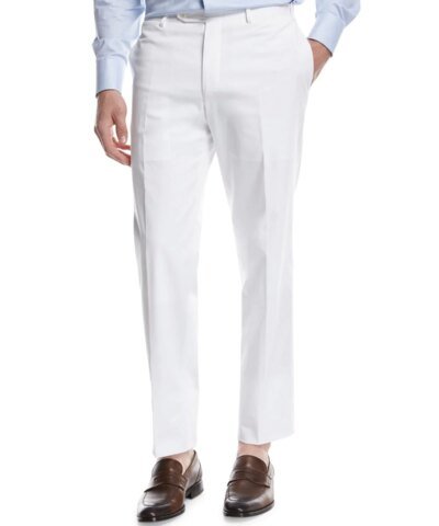 Canali Stretch-Cotton Flat-Front Dress Pants, White