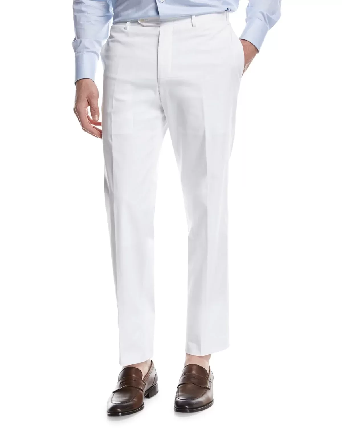 Canali Stretch-Cotton Flat-Front Dress Pants, White