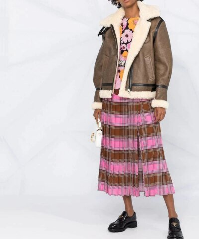 Chloé Brown Aviator Shearling-Trim Jacket