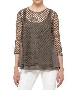 Akris punto 3/4-Sleeve Mesh Top, Black
