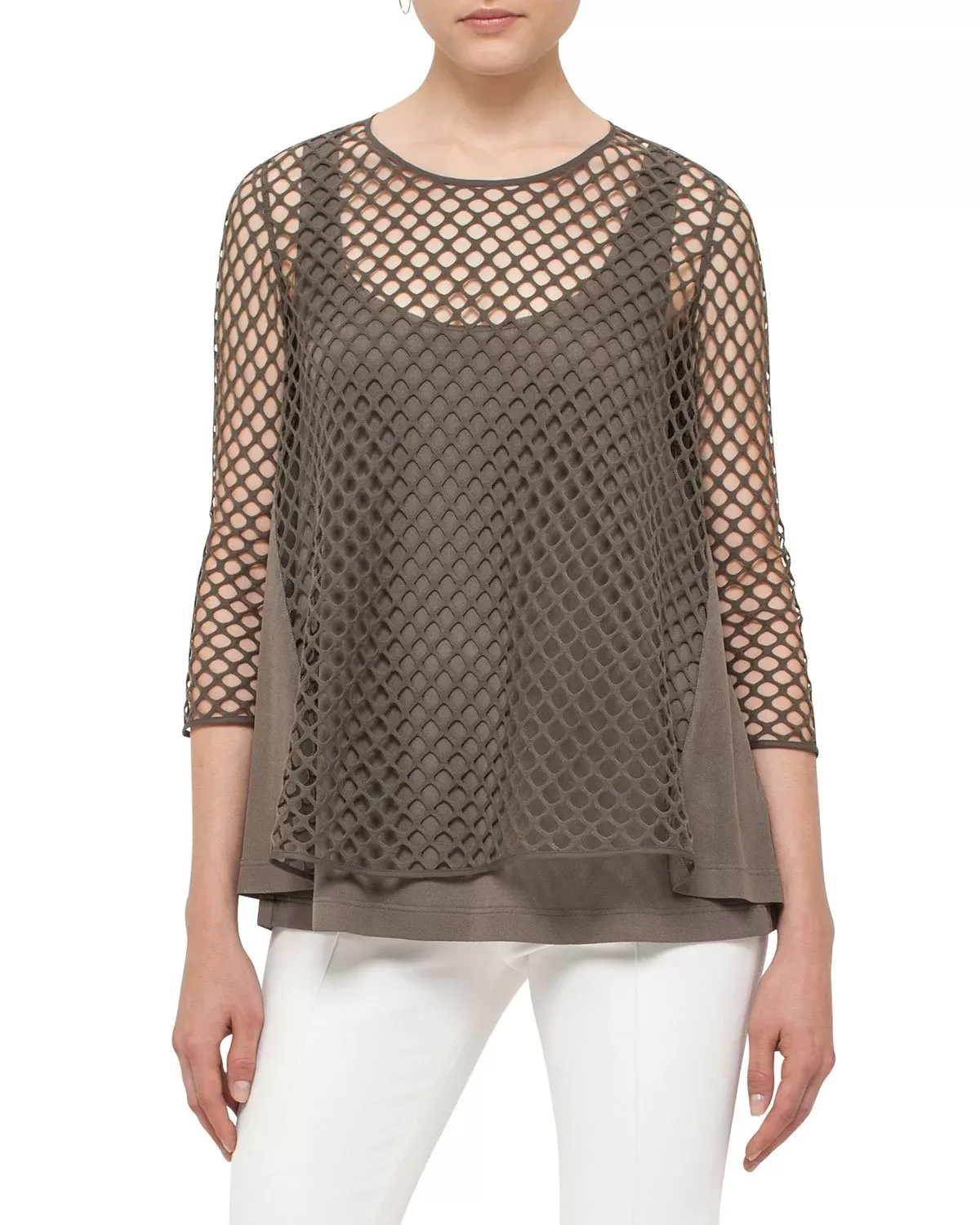 Akris punto 3/4-Sleeve Mesh Top, Black