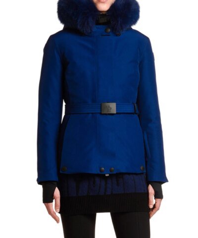Moncler Grenoble Laplance Belted Jacket w/ Fur Collar