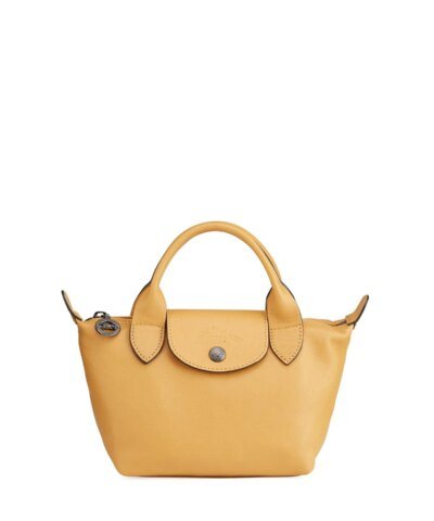 Longchamp Le Pliage Gold Leather Bag With Strap