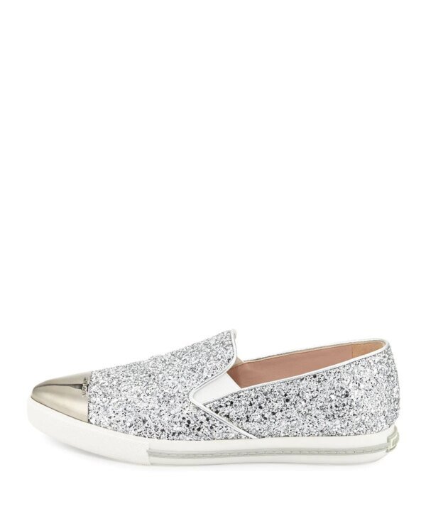 Miu Miu Glitter Cap-Toe Skate Sneaker, Argento