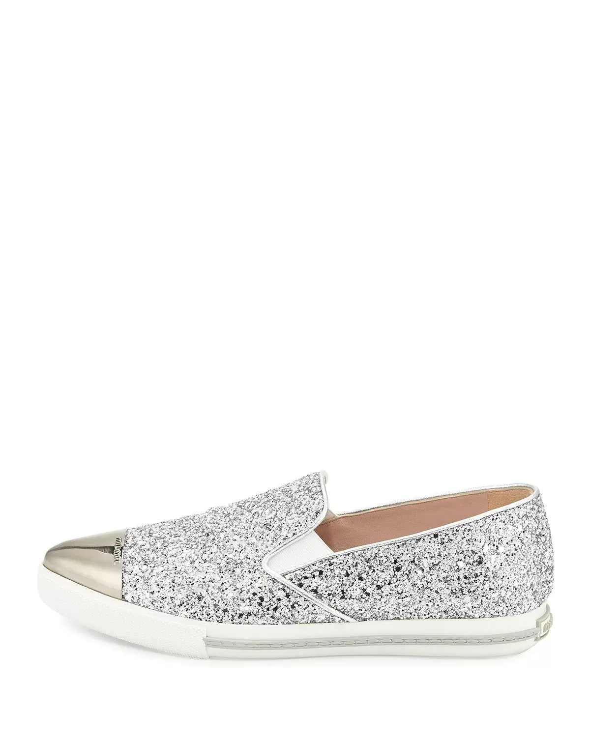 Miu Miu Glitter Cap-Toe Skate Sneaker, Argento