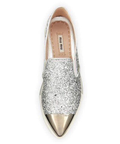 Miu Miu Glitter Cap-Toe Skate Sneaker, Argento