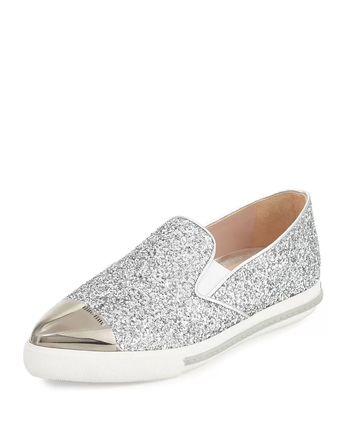 Miu Miu Glitter Cap-Toe Skate Sneaker, Argento