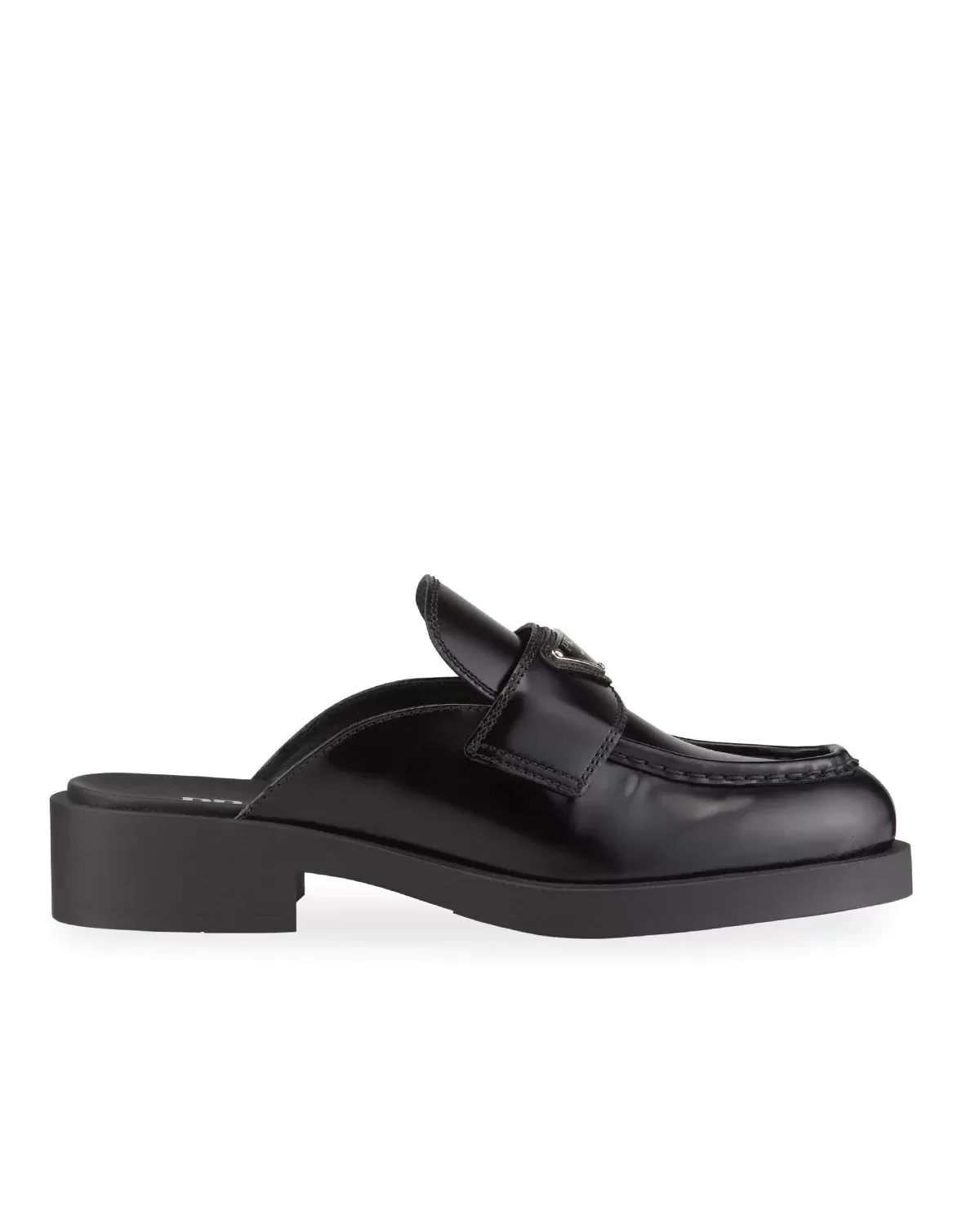 Prada Black Leather Logo Loafer Mules