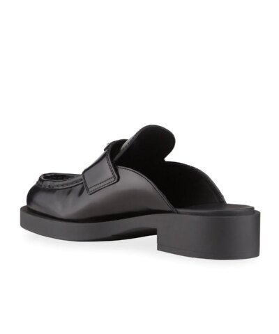 Prada Black Leather Logo Loafer Mules