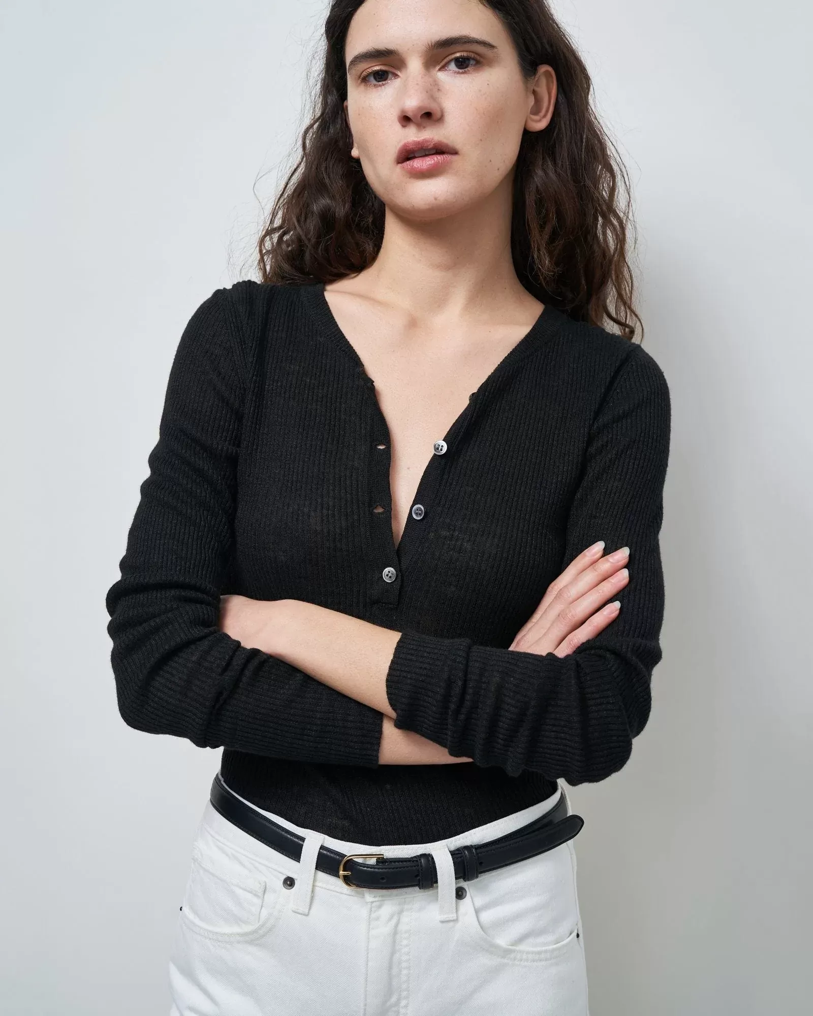 Nili Lotan Michelle Black Rib Henley