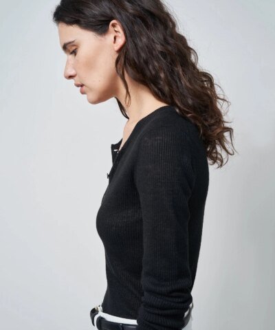 Nili Lotan Michelle Black Rib Henley