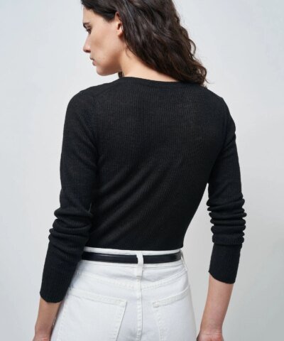 Nili Lotan Michelle Black Rib Henley