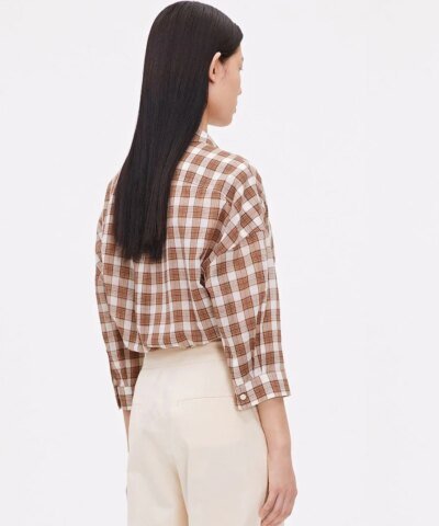 ICICLE Cotton Checked 3/4 Sleeve Drop-Shoulder Shirt