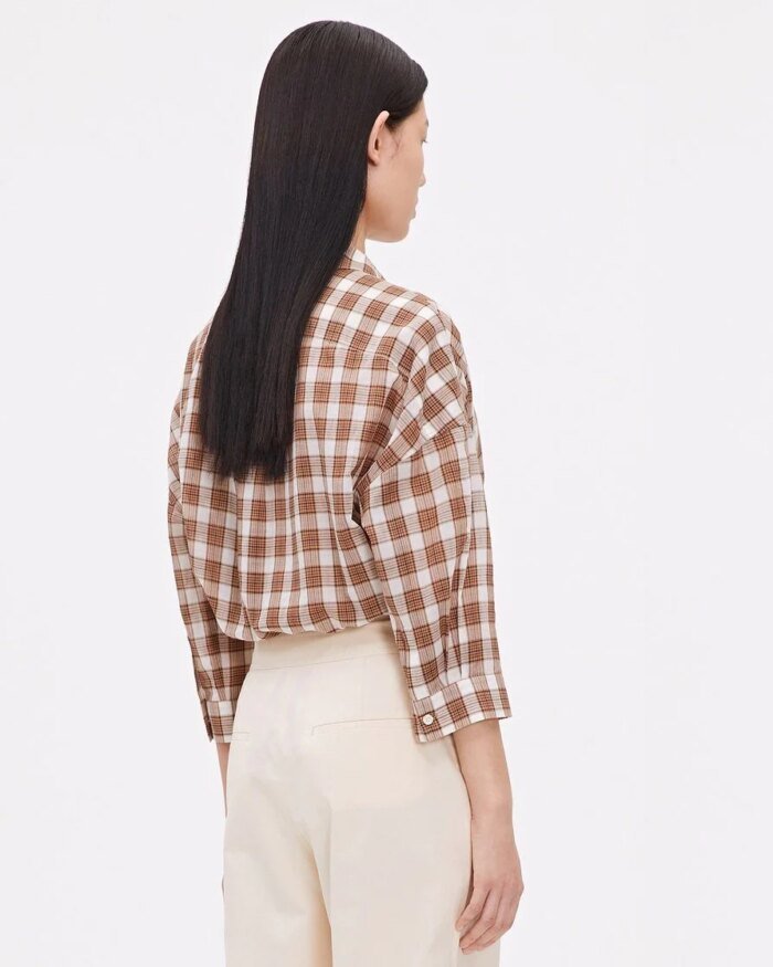 ICICLE Cotton Checked 3/4 Sleeve Drop-Shoulder Shirt