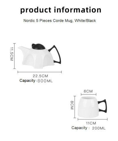 Nordic 5 Pieces Corde Mug, White/Black