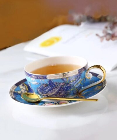 Royal Peacock Bone China Tea Cups Set
