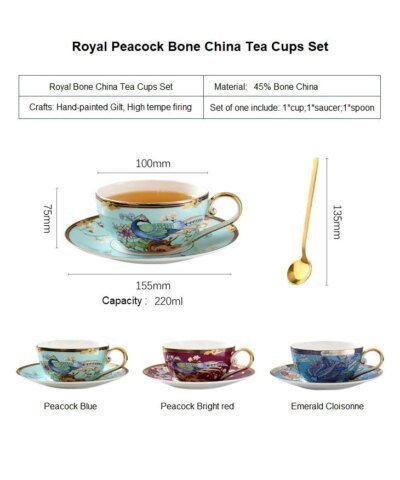 Royal Peacock Bone China Tea Cups Set
