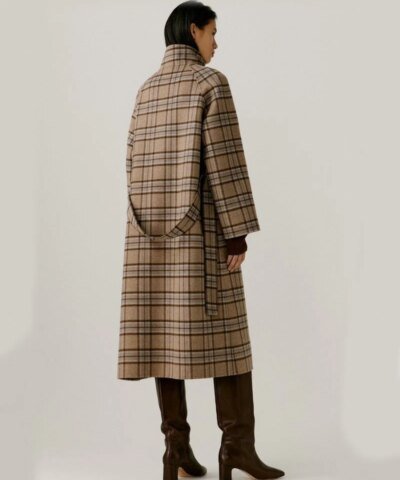 Noralux Women's Wool Plaid Double-Sided Belted Coat