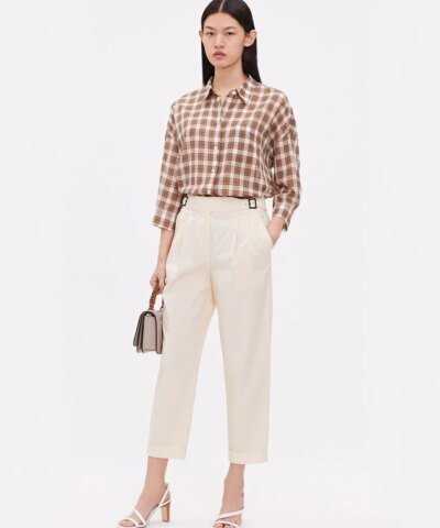 ICICLE Cotton Checked 3/4 Sleeve Drop-Shoulder Shirt