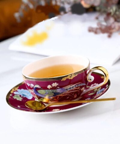 Royal Peacock Bone China Tea Cups Set