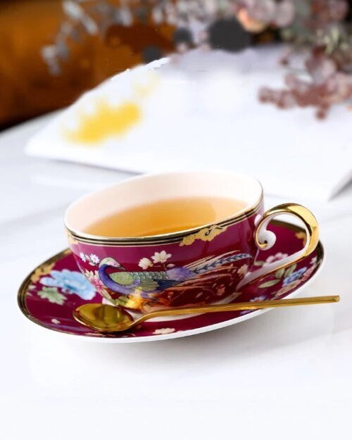 Royal Peacock Bone China Tea Cups Set