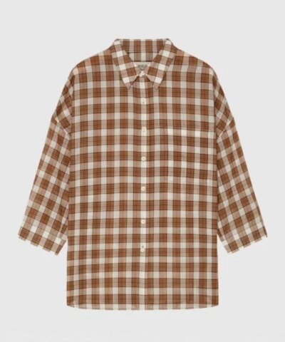 ICICLE Cotton Checked 3/4 Sleeve Drop-Shoulder Shirt