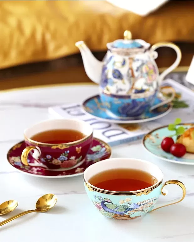 Royal Peacock Bone China Tea Cups Set