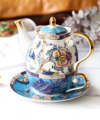 Royal Peacock Bone China Tea For One Set
