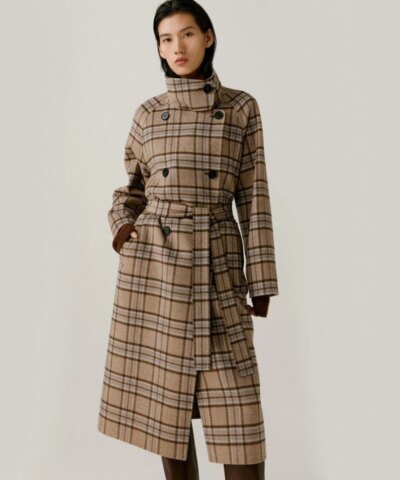 Noralux Women's Wool Plaid Double-Sided Belted Coat