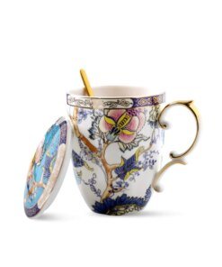 Royal Birds & Thread Floral Sketch Bone China Mug With Lids