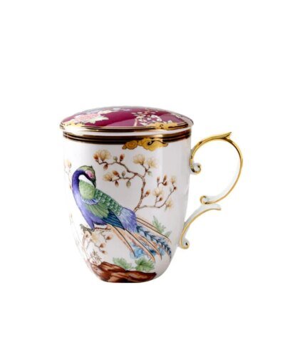 Royal Birds & Thread Floral Sketch Bone China Mug With Lids